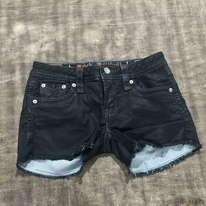 Rock Revival Black Denim Shorts with Embroidered Pockets